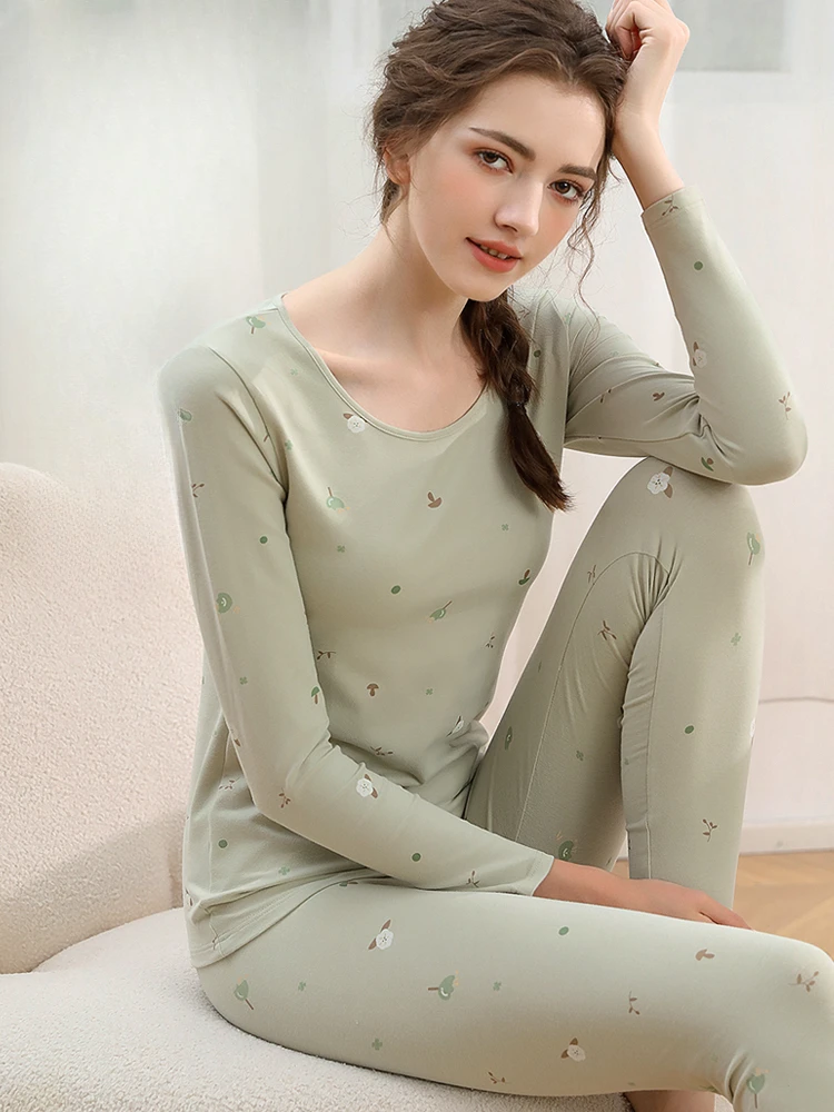 Autumn Winter Women Clothes 2 Piece Sets Female O-neck Slim Tops and Long Trousers Ladies Thermal Underwear Suits H695