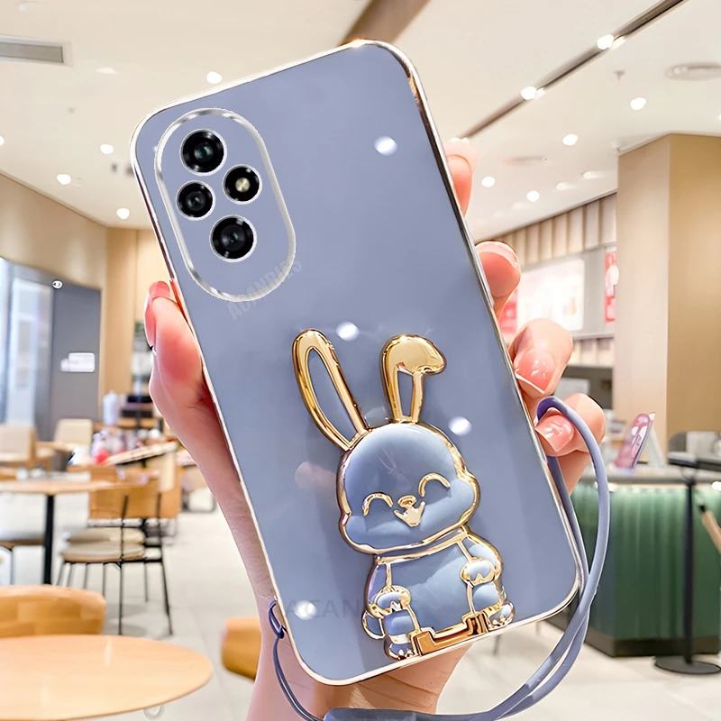 Plating Rabbit Holder Lanyard Silicone Stand Case - Honor Series