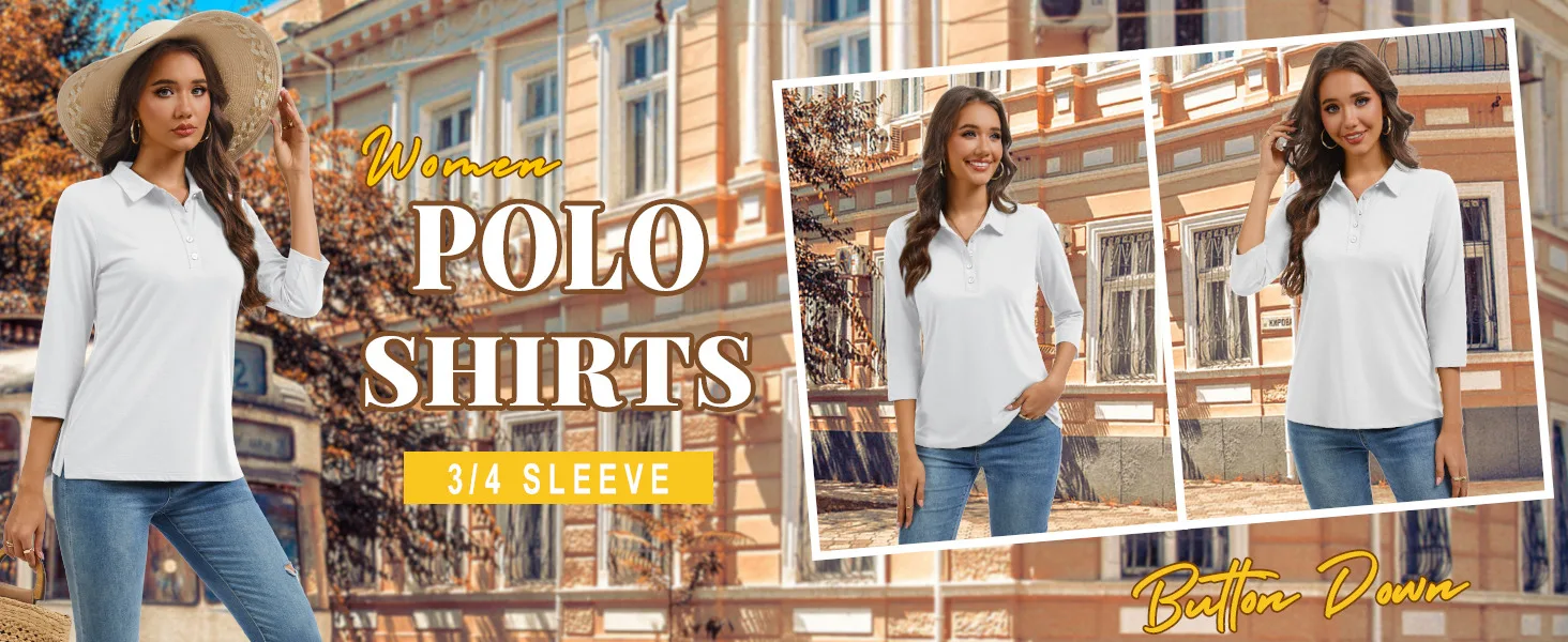 TACVASEN Women's 3/4 Sleeve Polo Shirts V Neck Collared Tops Cotton Blend Soft Golf Work Casual T-Shirts Casual Business Tops 9 S316a675cefa5404aa0e5a32c7ff6308dQ