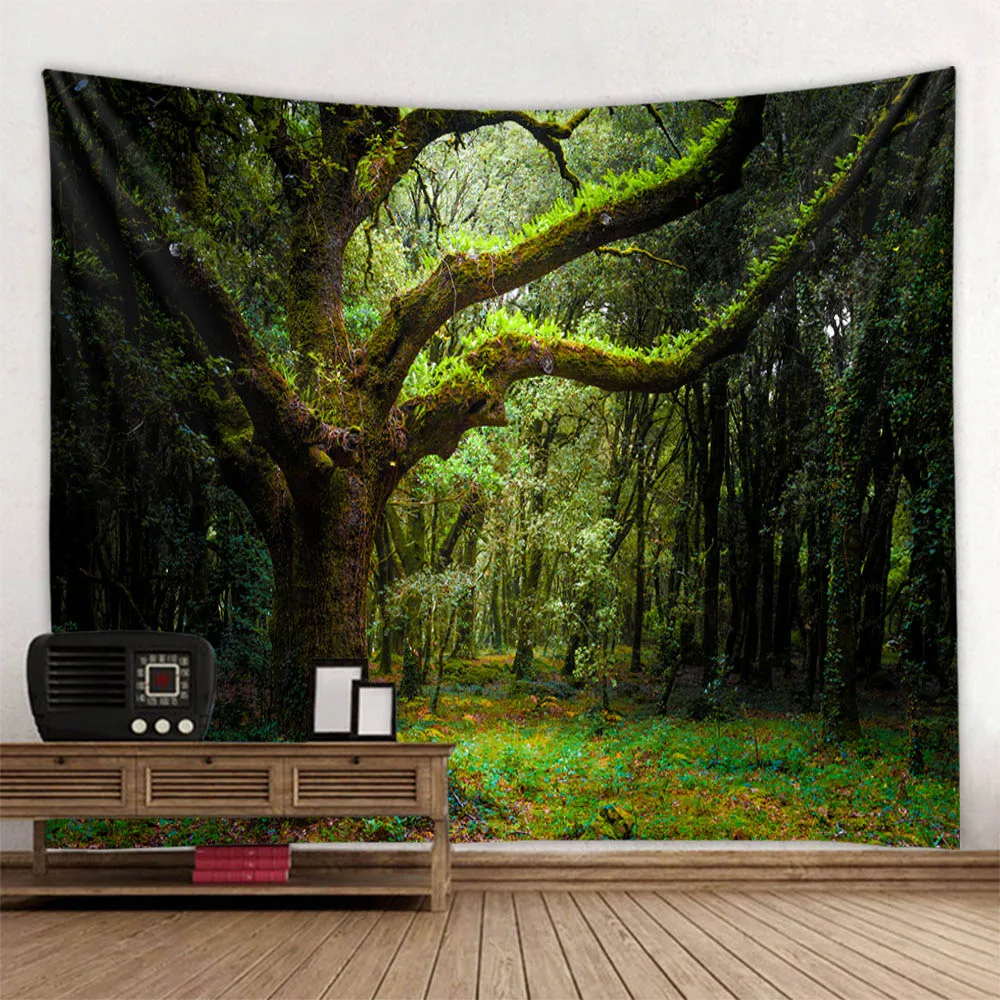 Natural Forest Landscape Tapestry Jungle Wall Hanging Bohemian Home Art Decoration Living Room Bedroom Background Poster