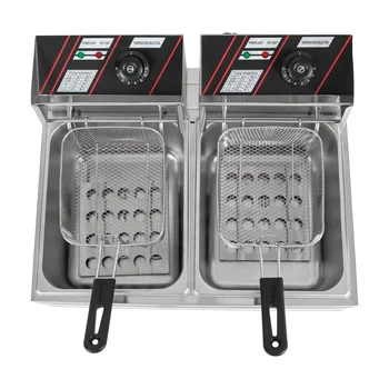 Friggitrice elettrica a doppio serbatoio in acciaio inossidabile 12L 201 con coperchio 2,5 kW + 2,5 kW Patatine fritte per uso domestico Padella Macchina per fare patatine fritte 1