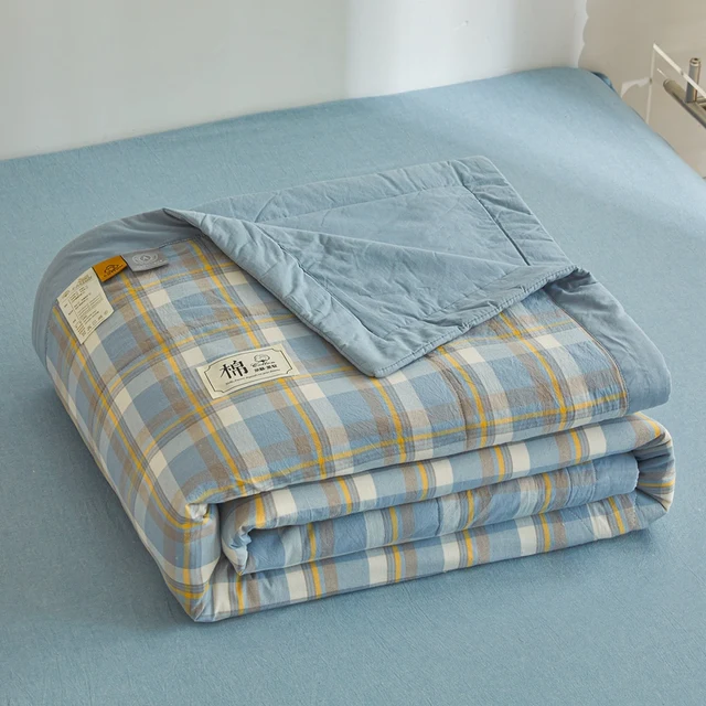 Couette d'été tout en coton à longues agrafes, couette matelassée avec climatisation, lavable à carreaux, doudoune douce pour lit Double, queen size 1