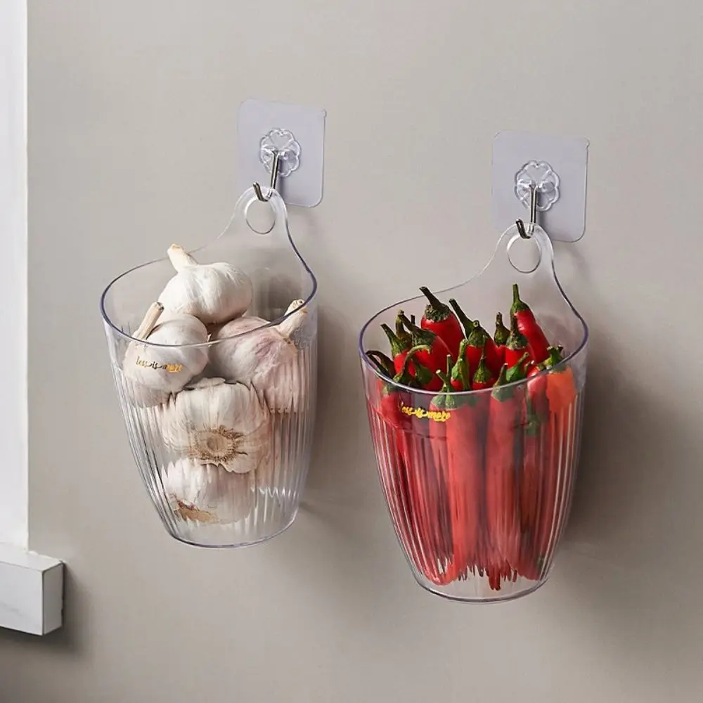 

No Drill Garlic Storage Basket Hooks Waterproof Onion Hanging Containers Durable Wall-mounted Kitchen Cabinet Organizer