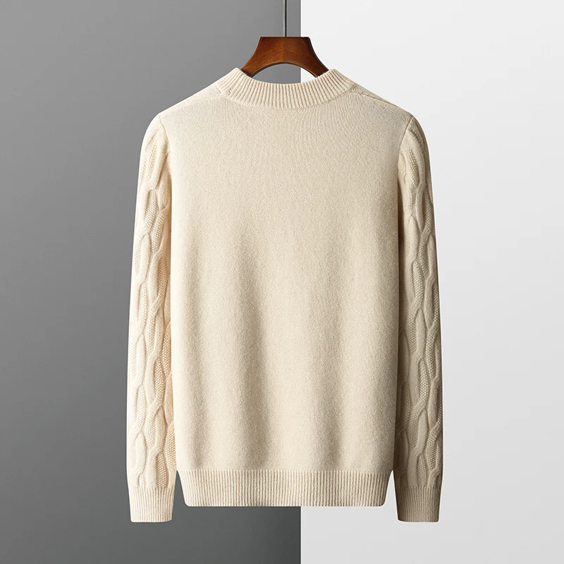 Autumn and winter new thick 100% wool cashmere sweater men's semi-high neck twisted pullover plus size coat casual knit top 6