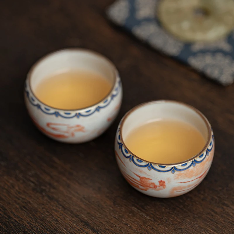 Feitian Small Round Cup Household Imitation Song Ru Kiln Master Cup Ceramic Tea Cup Kung Fu Tea Set Single Cup Drinking Tea Cup