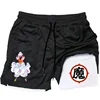 Anime Print Men's 2 in 1 Sports Training Quick Dry Mesh Shorts Men's Fitness 2