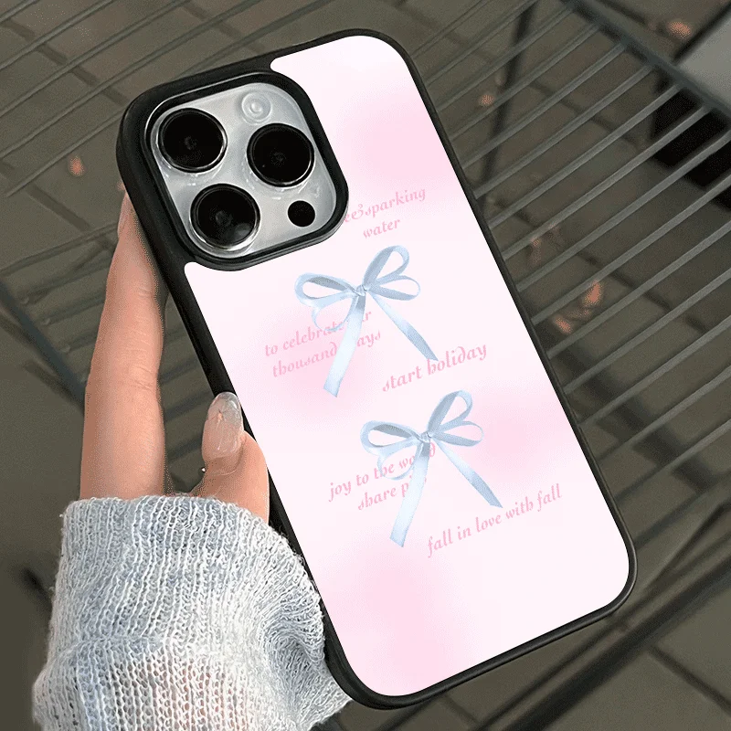 Chic Pink Bow Black Soft Edge Shockproof Phone Case - Acrylic Cover