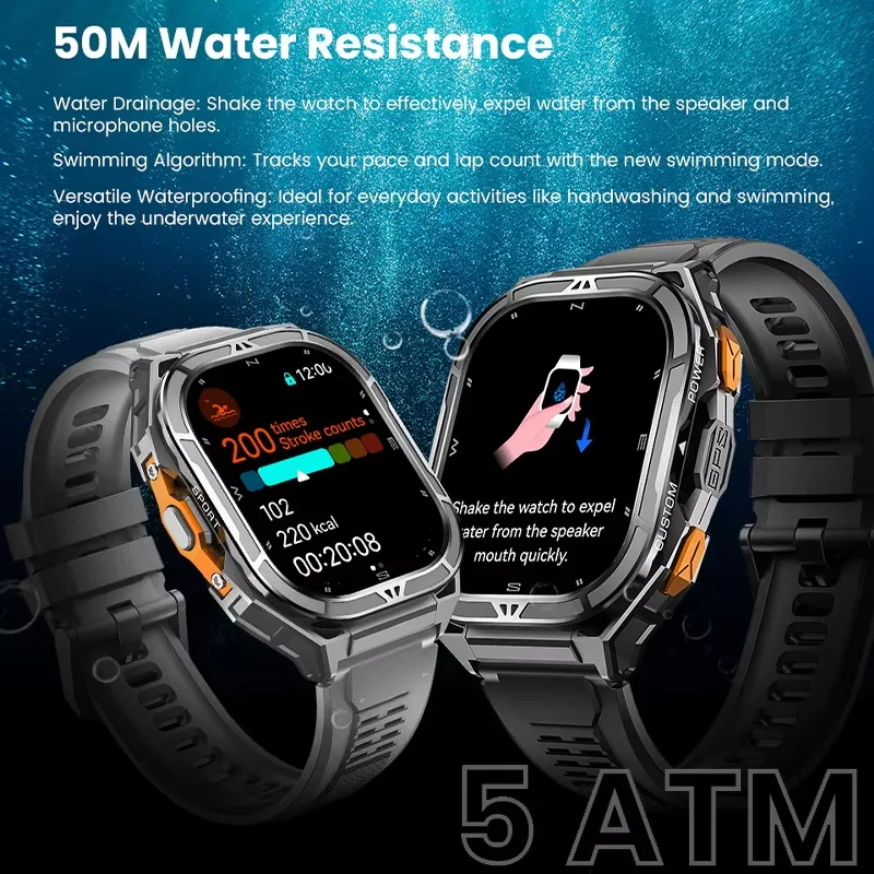 2025 New dual-frequency GPS smartwatch for men, 1.96-inch high-definition AMOLED screen, Compass, Bluetooth call,5ATM waterproof 3