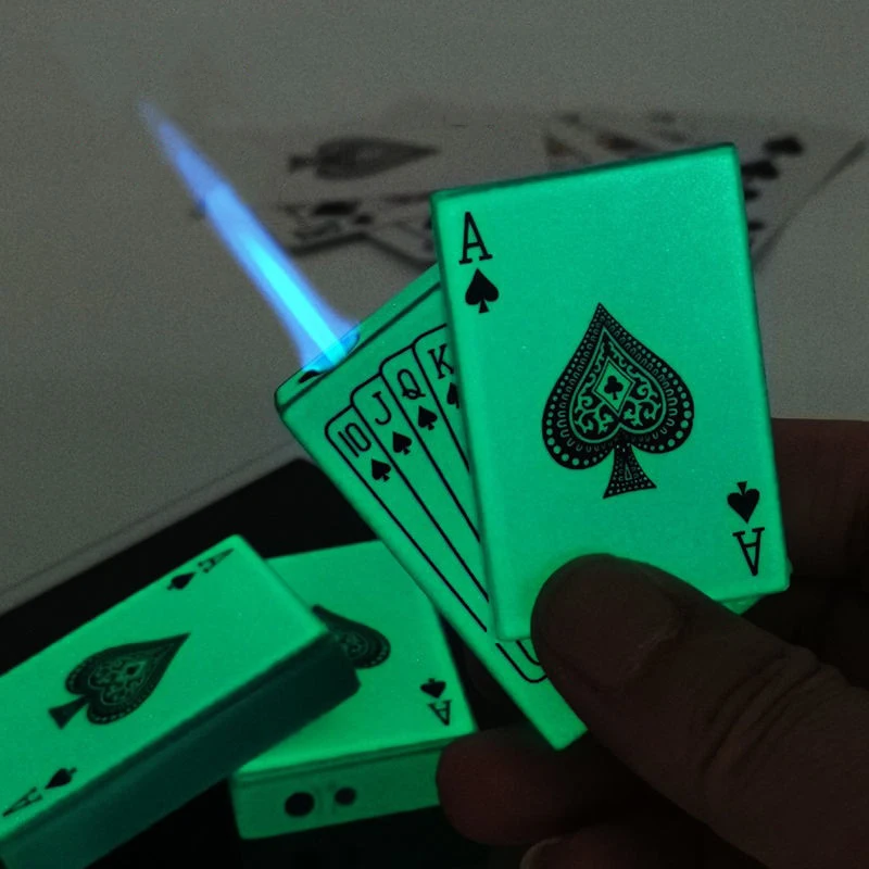  Karten Feuerzeuge mit Grüner Flamme,Metall Kreativ-Poker Coole  Feuerzeuge Nachfillbar,Lighter mit Währung-Detektor Geschenke für  Männer,Schwarz a