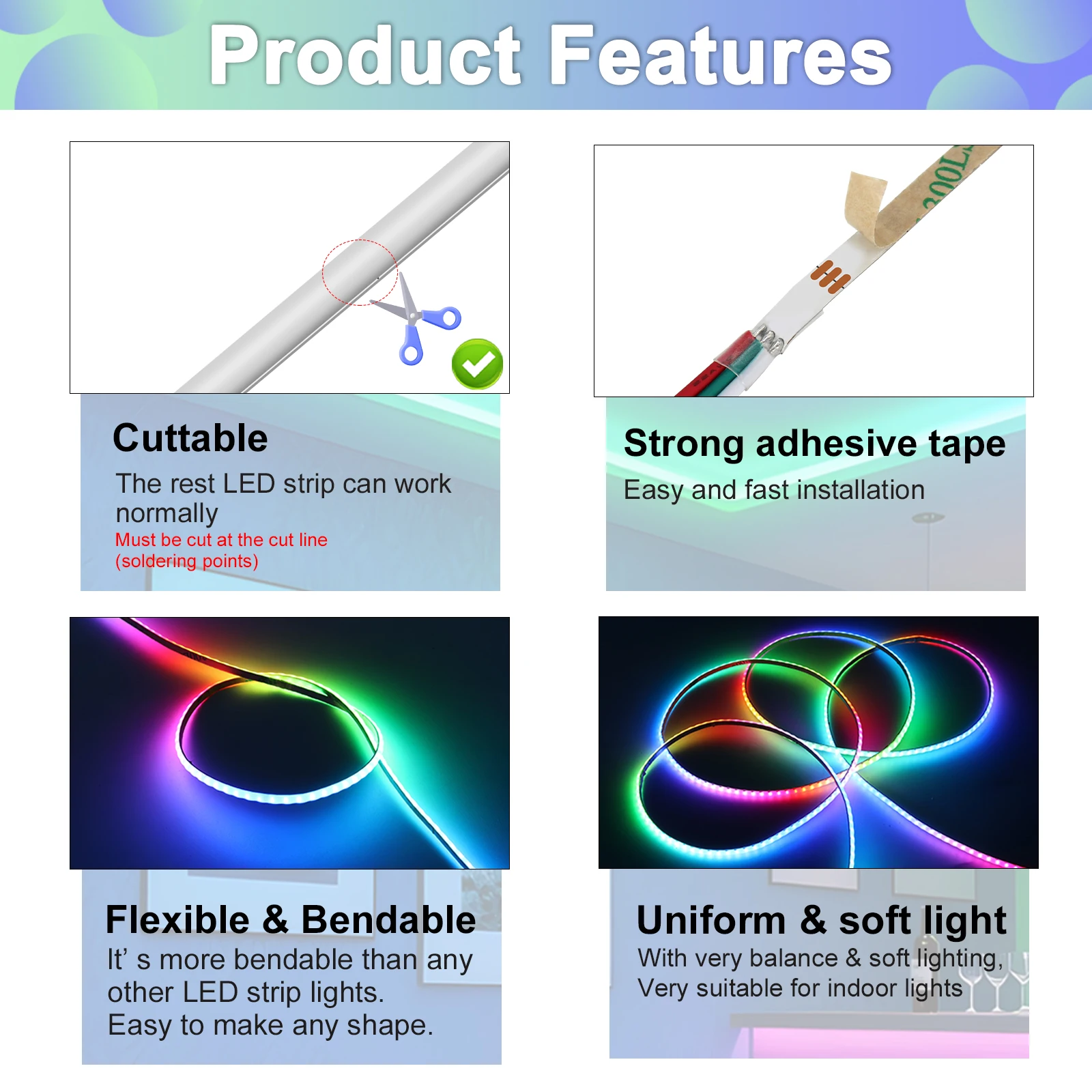 รูปสินค้า USB Powered RGB LED Strip 240 LEDs ควบคุม RGB แบบละเอียด 3 มม.
