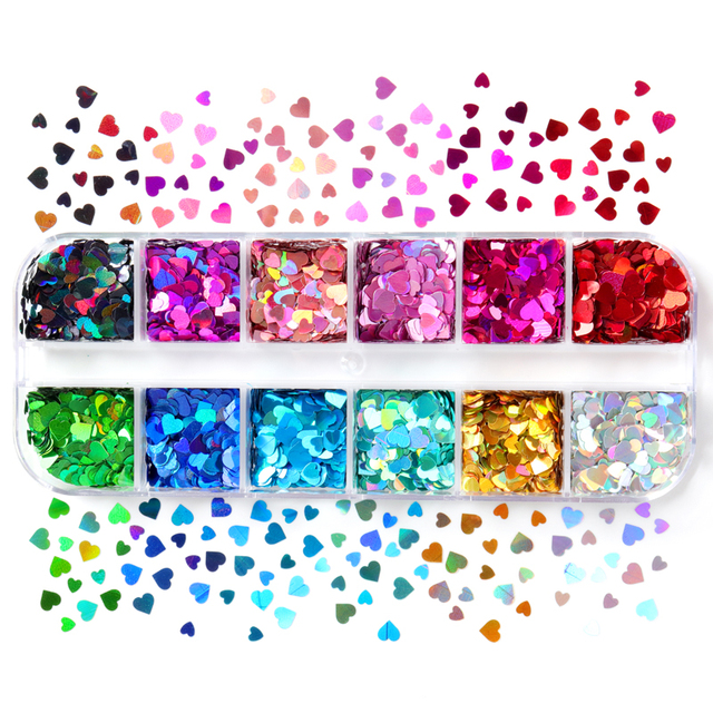 Valentines Empty Love Heart Nail Sequins Holographic Glitter Flakes Decor For DIY Accessories Designer Nail Supplies Tools
