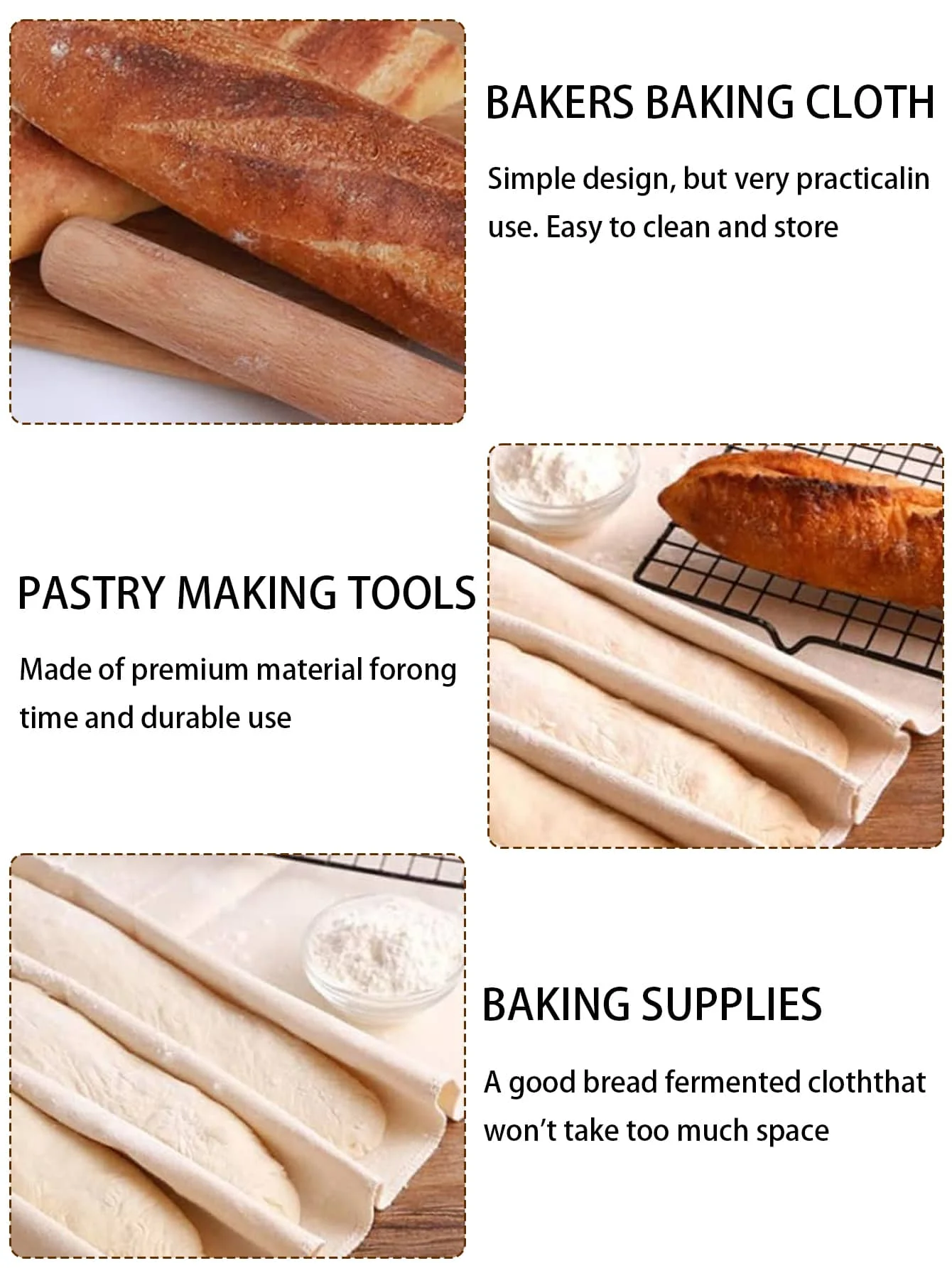 Baking Cloth Leeseph Professional Bakers Couche Linen Pastry Proofing Cloth For Bread Dough Baking Thick Baking Bread Cloth For Baguettes baking cloth
