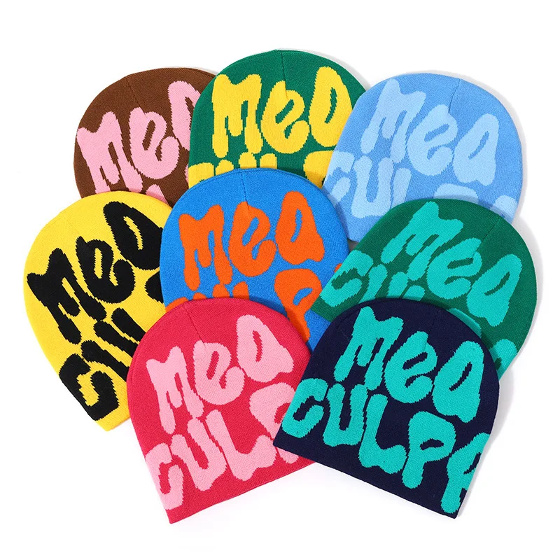 

Модная теплая вязаная шапка унисекс с надписью