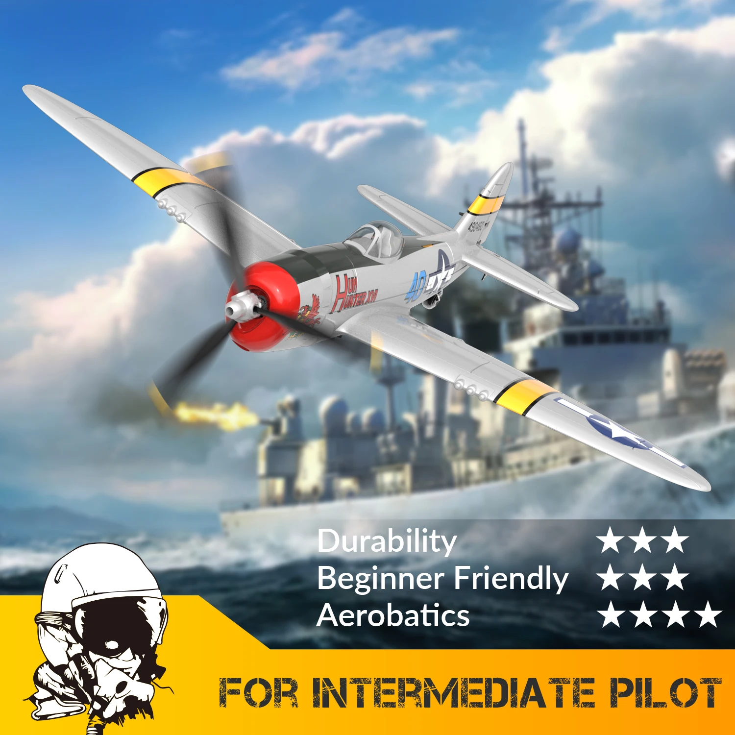 VolantexRC Mini P-47 Warbird EPP 400mm Wingspan 2.4G 4CH 6-Axis Gyro XPilot Stabilization System RC Airplane Glider RTF 3