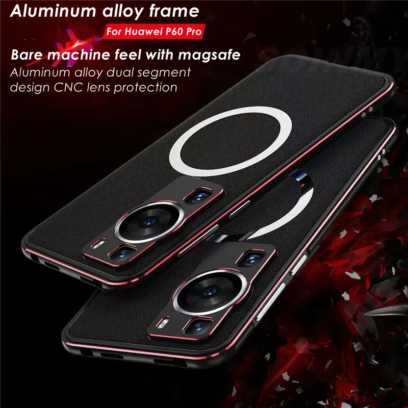 

Металлический бампер Magsafe, чехол для телефона Huawei P60 Pro, алюминиевая рамка, бронированная защита, Магнитный чехол для Huawei P60 с металлическими линзами