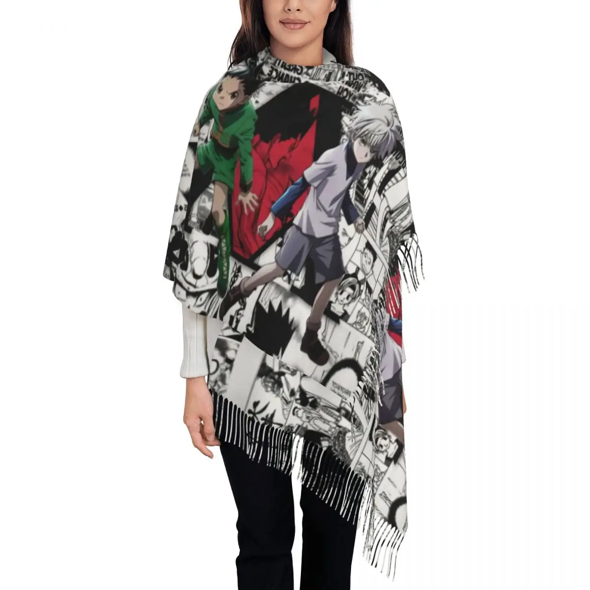 

Personalized Print Manga Hunter X Hunter Scarf Women Men Winter Fall Warm Scarves Gon Freecss Killua Zoldyck Shawls Wraps