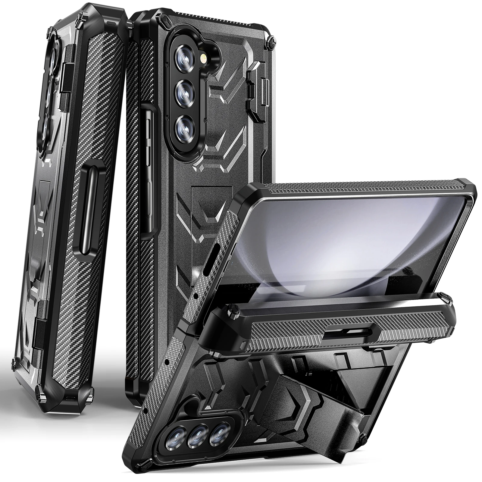 Foldable Hinge Pen Holder Case For Samsung Galaxy Z Fold5 Fold4 Fold3 Fold 5 4 3 Hard Case Shockproof Armor Cover with Kickstand