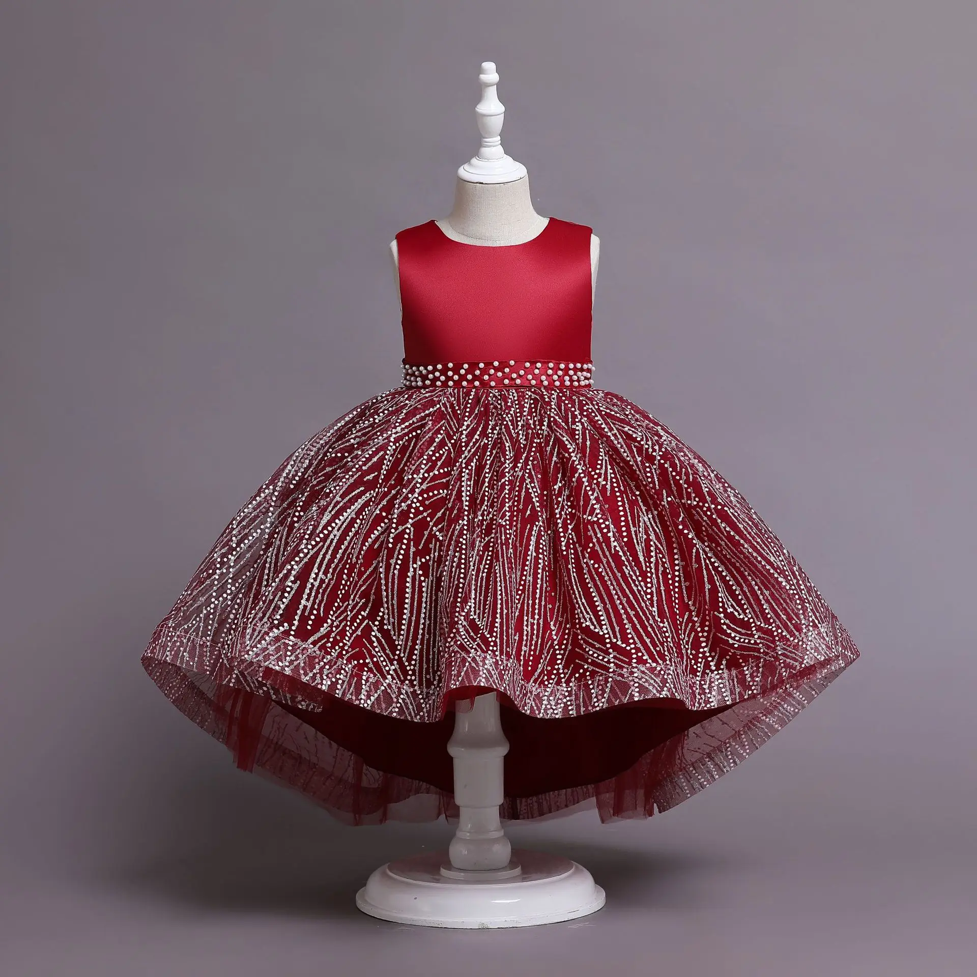 

2022 Elegant Children's Party Dresses Beading Belt Princess Kids Clothes Girls Sequins Bridesmaid Summer Costumes 3-10 Years