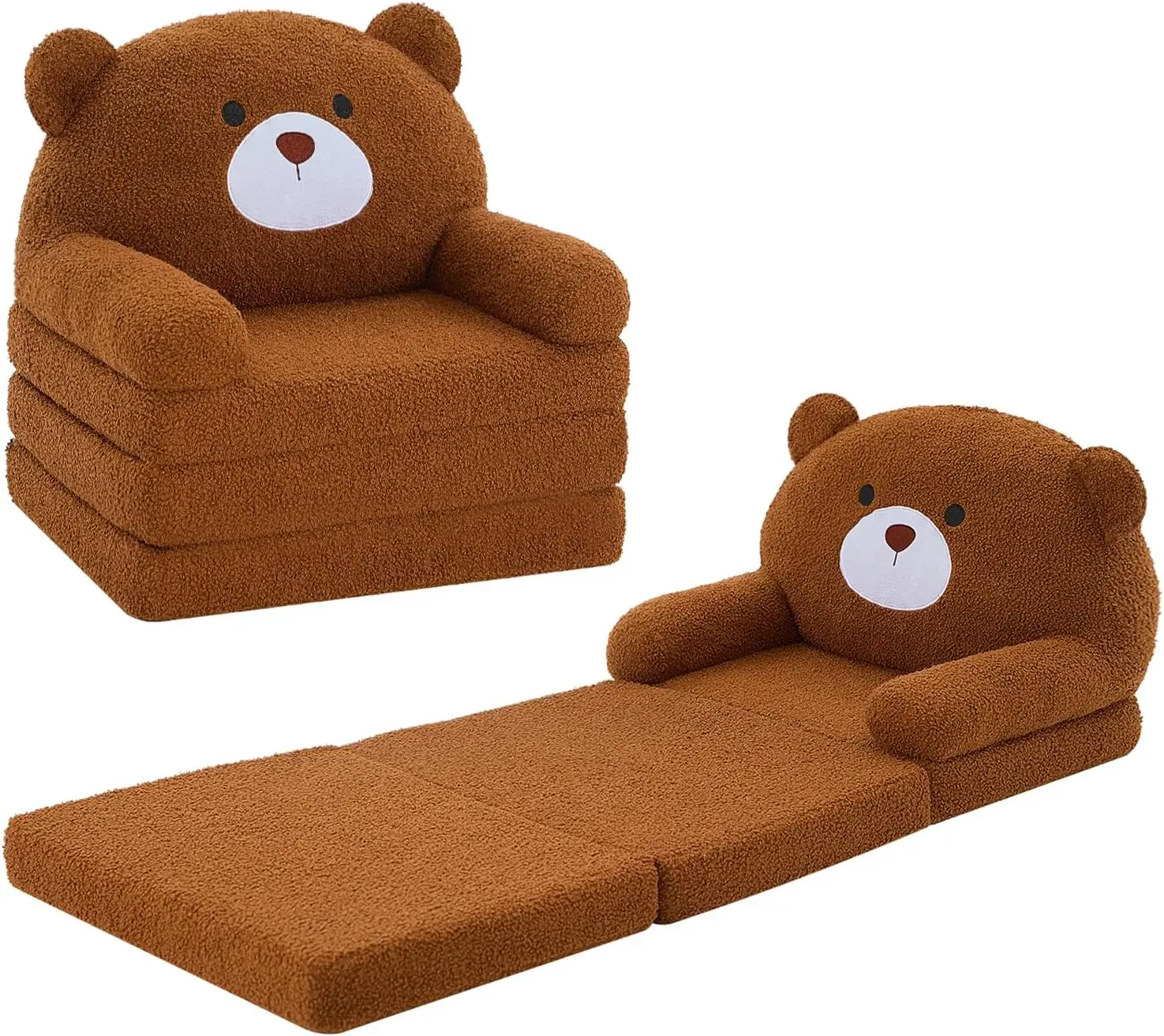 Kids Couch Fold Out to Lounger, Foldable Baby Sofa Plush for Girl and Boy Age 18 Months and Up （ Brown Bear） 2