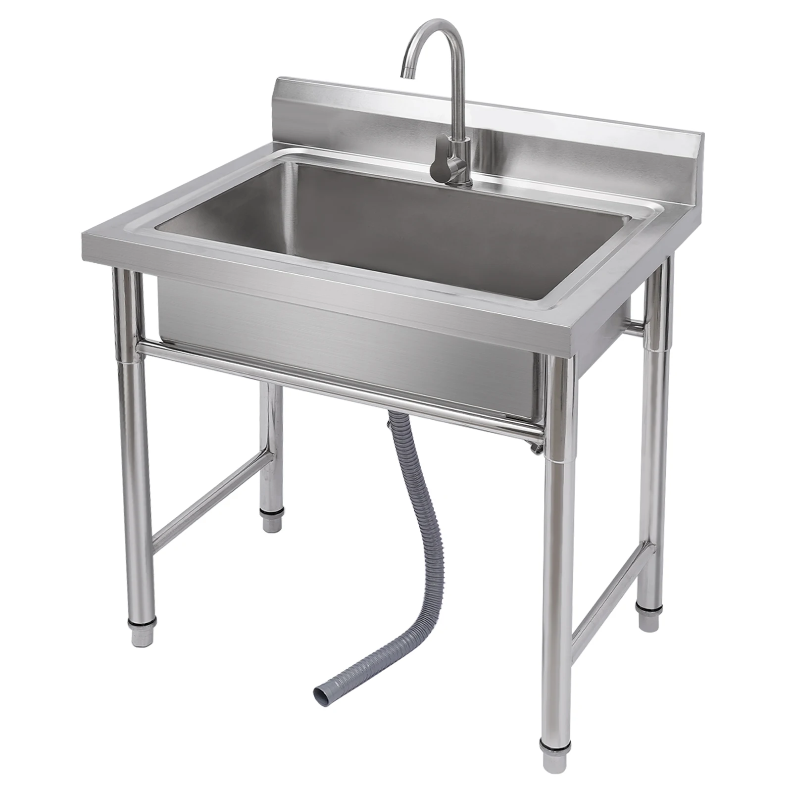 Stainless Steel Utility Sink Set with Gooseneck Faucet & Drain Strainer Commercial Sink for Kitchen, Bar, Garage