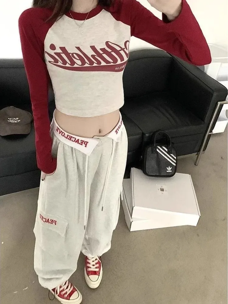 HOUZHOU Hippie Korean Style Black Cargo Pants Women Y2K Gyaru Harajuku Oversize Baggy Sweatpants Kpop Grey Wide Trousers Casual