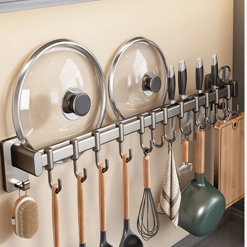 Kitchen Hook Rack Punch-free Multi-function Pot Shovel Spoon Storage Hanger Rack Wall-mounted Storage multifunctional hooks kitchen hook home storage accessories