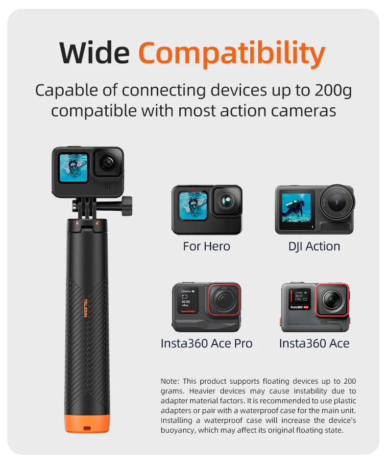 Underwater Buoyancy bar Diving Extendable Selfie Stick Tripod For Gopro Insta360