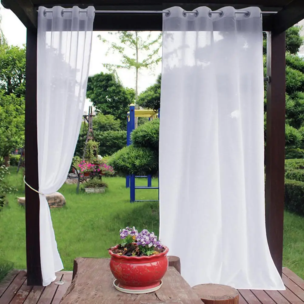 Simple Waterproof White Patio Drapes Multipurpose Patio Curtain Polyester Solid Pergola Curtain for Outdoor 5
