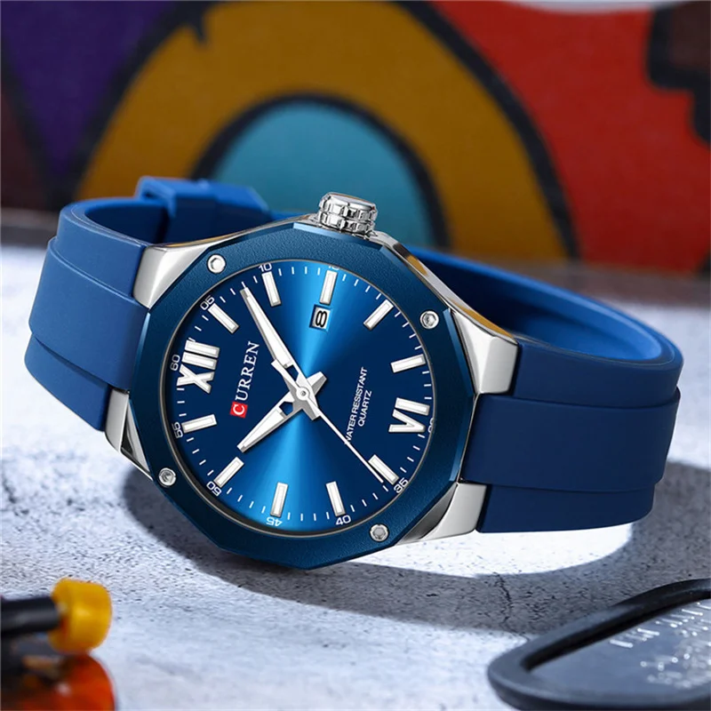 CURREN Orologio Uomo Cronografo Quarzo – Cinturino Pelle, Quadrante Blu, Data, Impermeabile 3ATM - 3