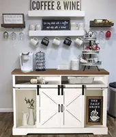 Farmhouse Coffee Bar Cabinet - Sliding Barn Door Kitchen Sideboard Buffet Storage Cabinet 1