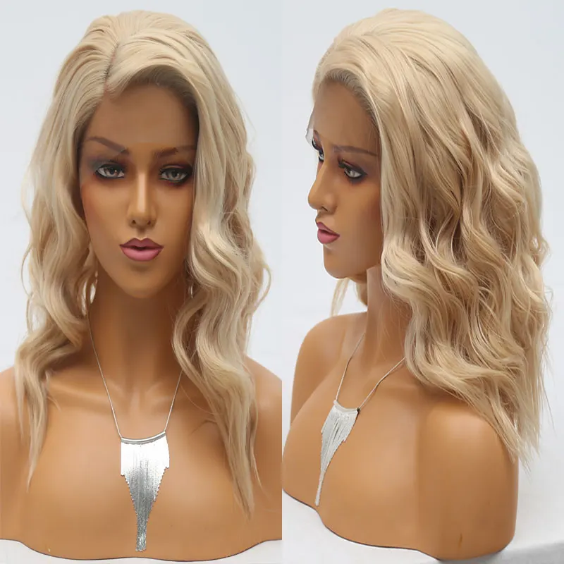 

Gold Blonde Short Loose Curly Synthetic Hair 13X4 Lace Front Wigs Glueless Heat Resistant Fiber Hair Side Parting For Women Wigs