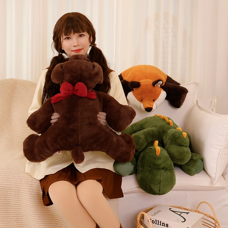 40/65cm Super Soft Lazy Fluffy Stuffed Animals Plush Toy Cute Lying Fox Crocodile Dog Hug Throw Pillow Cushion Soft Kids Toys