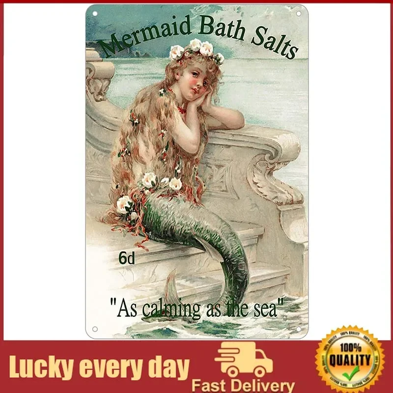 

Vintage Tin Metal Sign Bar Mermaid Bath Salts AS Calming AS The SEA Household Extra Large Advertising Wall Decor home decor