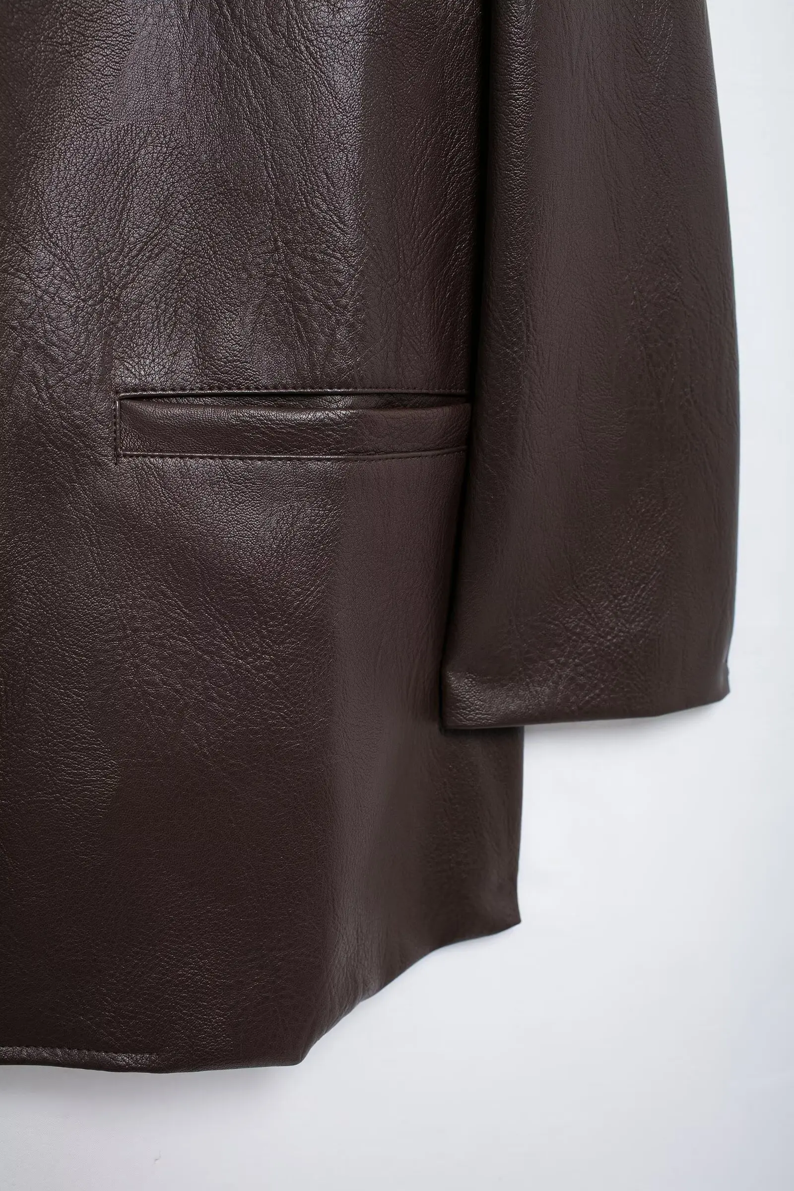 American Retro Women Brown Red PU Leather Blazer Notched Collar Full Sleeve Midi Long Oversized Suits Loose Outerwear