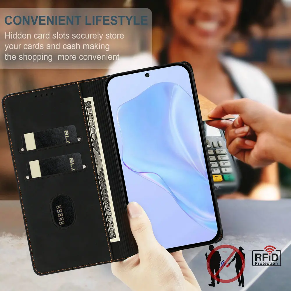 Luxury RFID Leather Wallet Phone Case - Elegant Design with Air Cover Protection