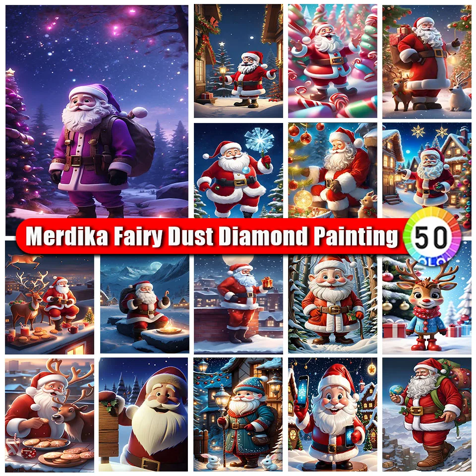 Zipper Bag Fairy Dust Diamond Painting Santa Claus Diy Christmas Scene Square Round Mosaic Diamond Embroidery Scenery Home Decor