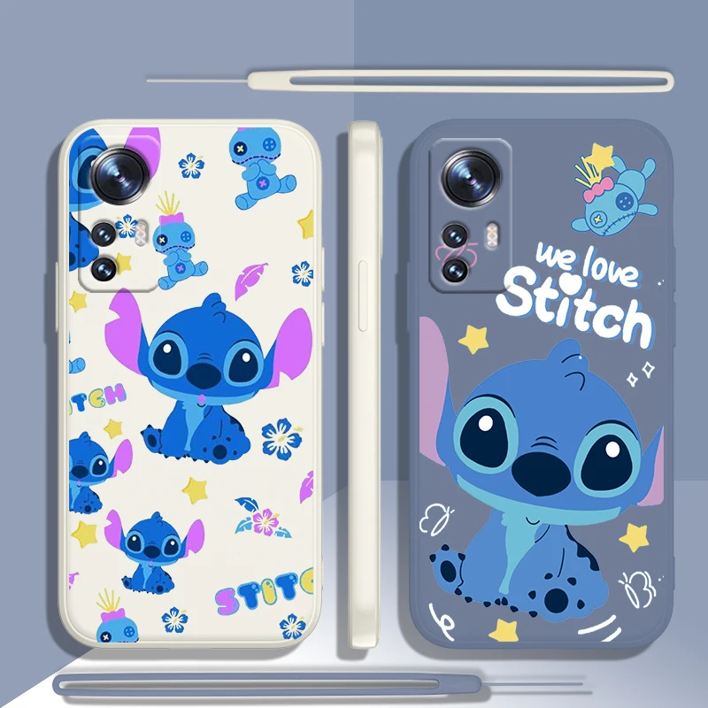 Cartoon Stitch Angel Per Xiaomi Mi 13 12 11 10 Uitra Lite Pro T 12(12X) 11I Hypercharge 5G Liquid Rope Phone Case