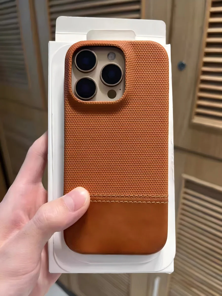 Premium Splice Leather Nylon Fabric Shockproof Phone Case - Frameless Cooling Matte Design
