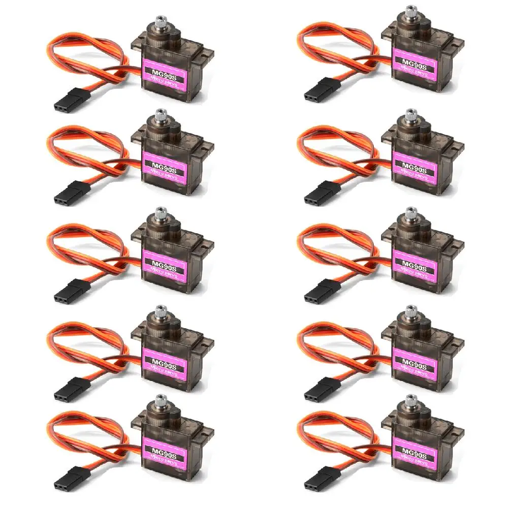 Vue de face du servo MG90S 9g tout engrenage métallique 180° montrant les trois fils de connexion