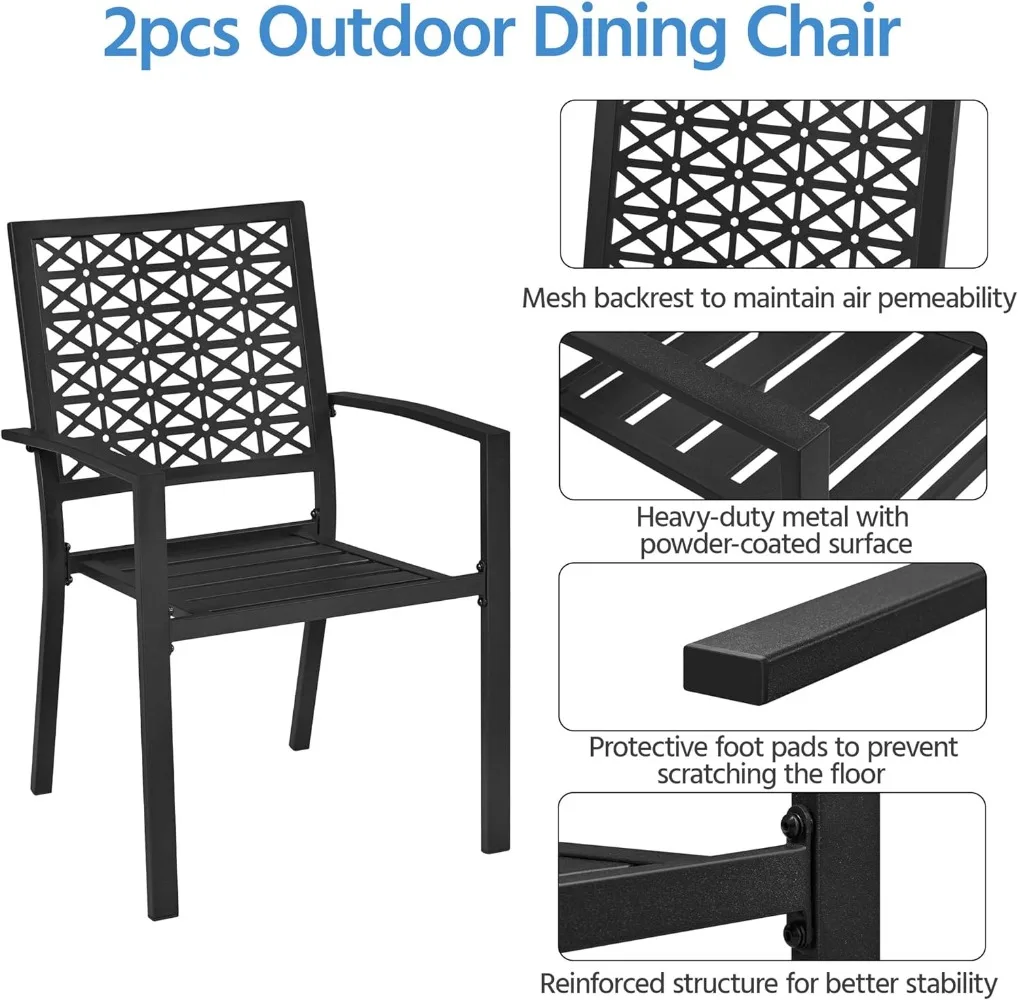 Patio Chairs Set of 4 Outdoor Dining Chairs 300lbs Metal for Garden Lawn with Armrests Metal Frame as Stackable