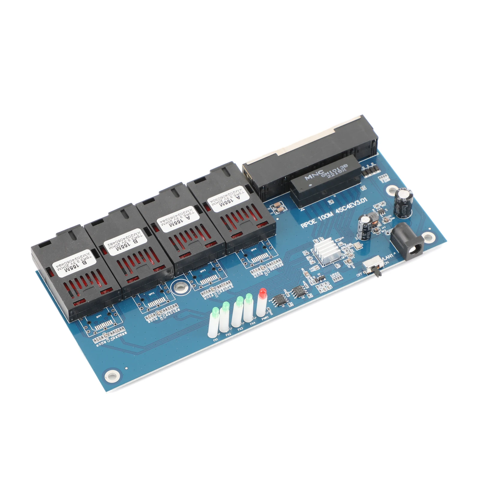 PCBA Board Fiber Media Converter 10M/100M 4 RJ45 to 4 SC 2A+2B Fiber Connectors 1310nm/1550nm Ports 20KM Ethernet Switch