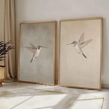 Retro Hummingbird Wall Art Set 1