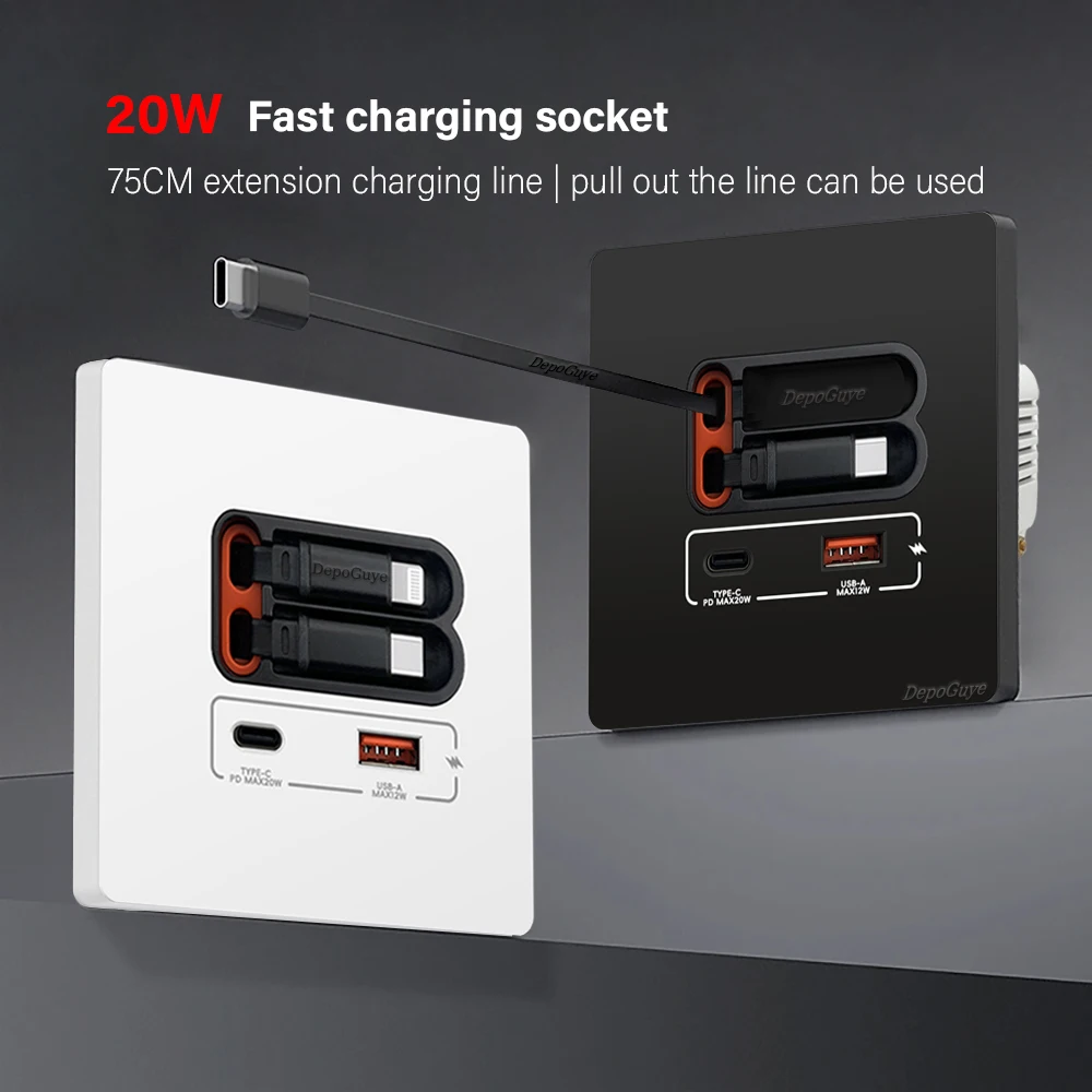 แผงปลั๊กไฟอัจฉริยะ EU Universal 20W USB C พร้อมพอร์ตชาร์จเร็วแบบ Type-C คู่ ช่องเสียบปลั๊กไฟสำหรับชาร์จโทรศัพท์มือถือแบบ Type-C 1