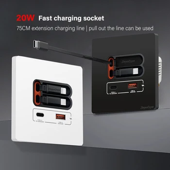 แผงปลั๊กไฟอัจฉริยะ EU Universal 20W USB C พร้อมพอร์ตชาร์จเร็วแบบ Type-C คู่ ช่องเสียบปลั๊กไฟสำหรับชาร์จโทรศัพท์มือถือแบบ Type-C 1