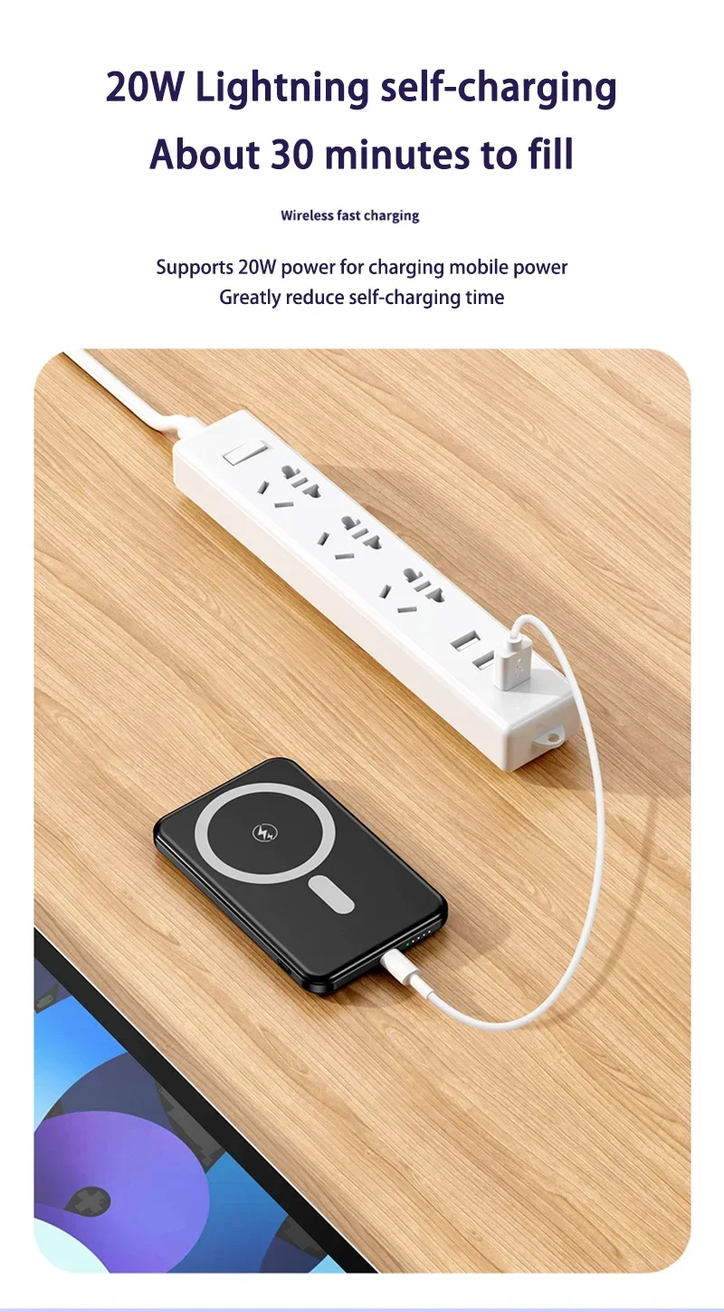 Ultra Slim Mac Safe Super Fast Charging Auxiliary Battery 50000mAh Magnetic Char