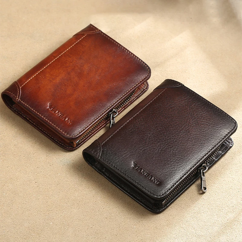 

Men's Short Wallet Plant Tanned Leather Card Zipper Wallet Driver's License Cowhide Multi functional Card Wallet