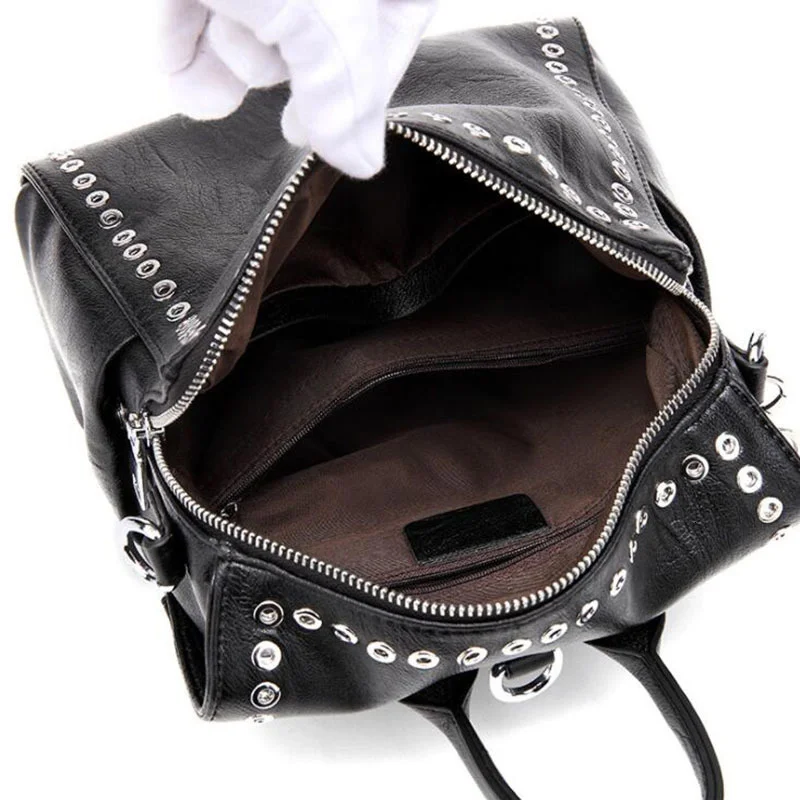 New Women Leather Backpack Rivet School Bags For Teenage Girls Fashion Female Bagpack Schoolbag Sac Feminina Mochila Backpacks 5