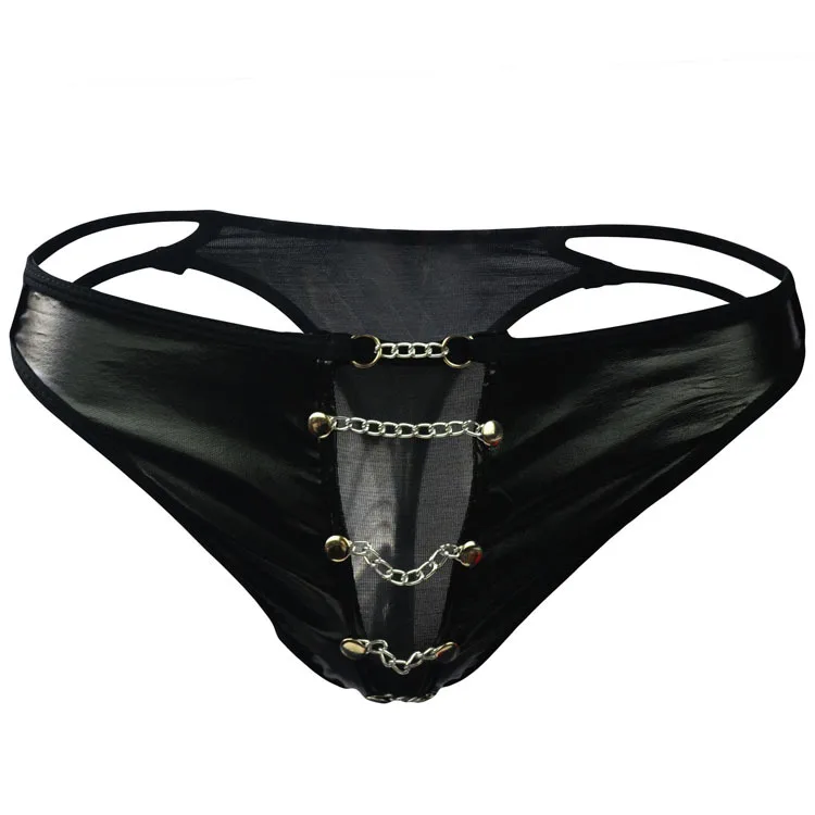 Men Underwear Sexy chain Briefs Male New Hollow Low Waist Backless Thong Underpant Brief Clubwear rivet straps Intimates