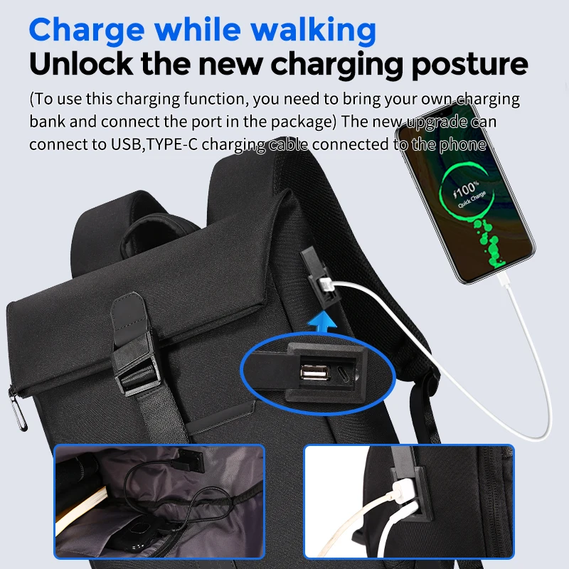 Fenruien Men Magnetic Clasp Waterproof Traval Backpack USB Charging Large Capacity Business Backpack For Male Laptop School Bag 6