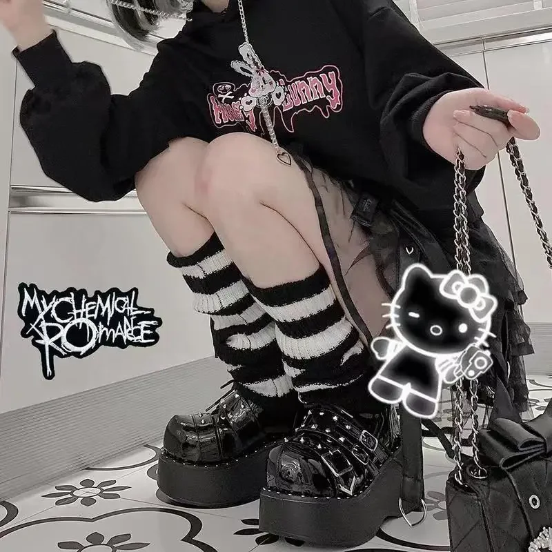 Anime cosplay socks cosplay leg accessories Y2k Goth Lolita girls striped knit leg warmers Japanese Gothic long socks women leggings gaiters knee knitted cuffs ankle warmer